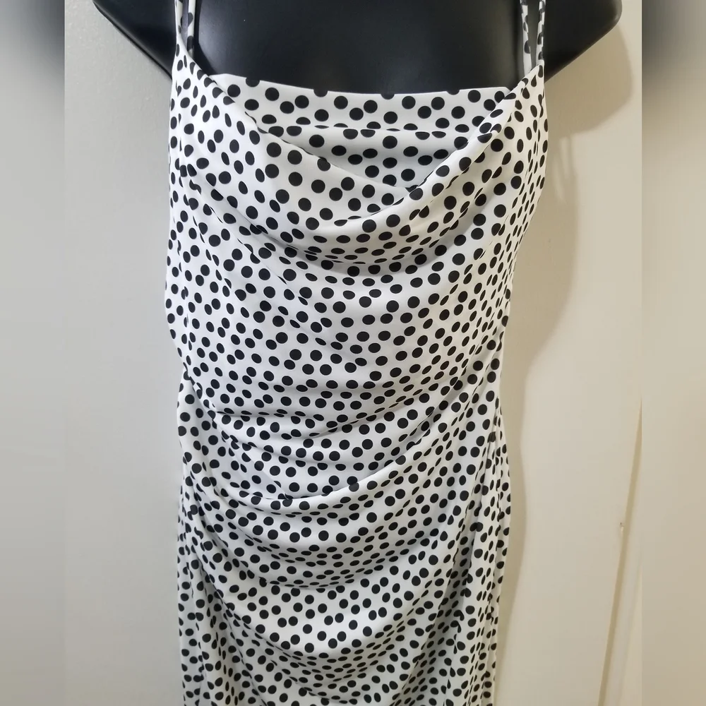 Zara Black and White Polka Dot Ruched Bodycon Dress Small - Picture 4 of 7